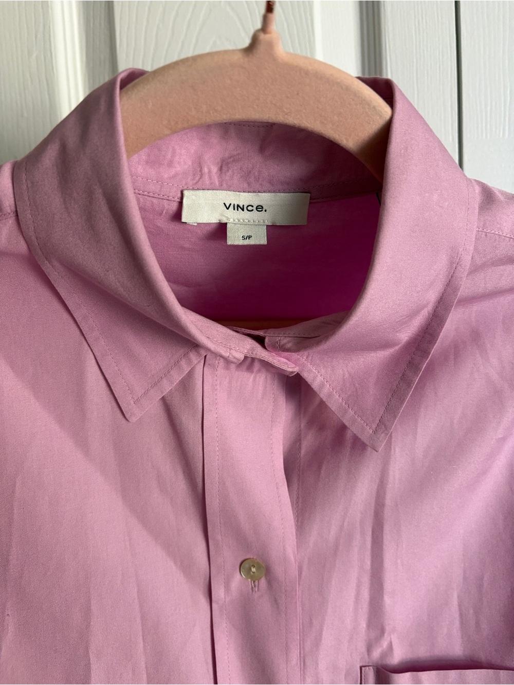 Vince Women's Oversized 100% Cotton Poplin Long Sleeve Shirt, Rosea Pink Size S - Picture 10 of 11
